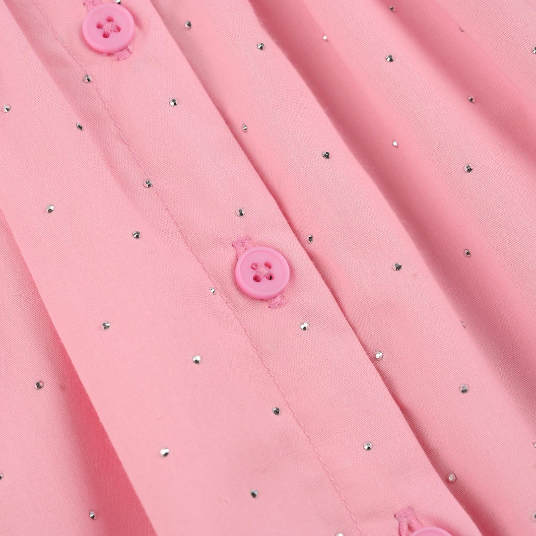 Girls Cotton Casual Top Silver Studs-PINK