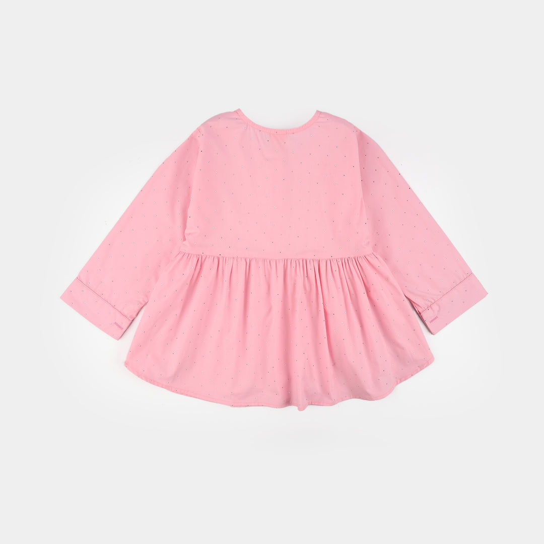 Girls Cotton Casual Top Silver Studs-PINK