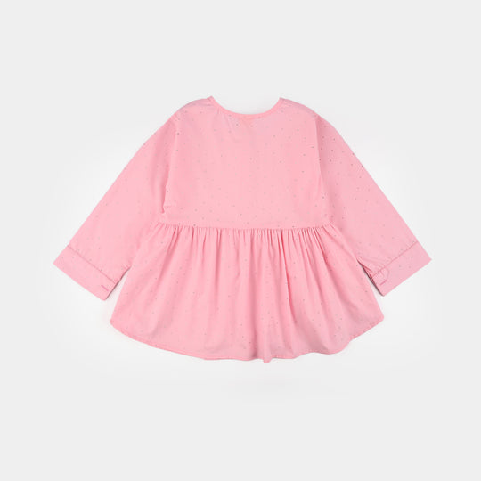 Girls Cotton Casual Top Silver Studs-PINK