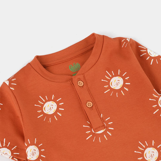 Infant Boys Cotton Interlock Romper LITTLE SUN-Rust