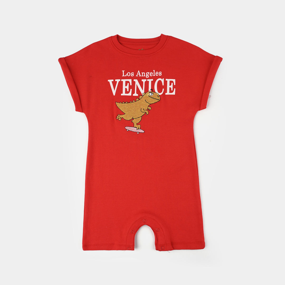 Infant Boys Cotton Interlock Romper VENICE DINO-RED