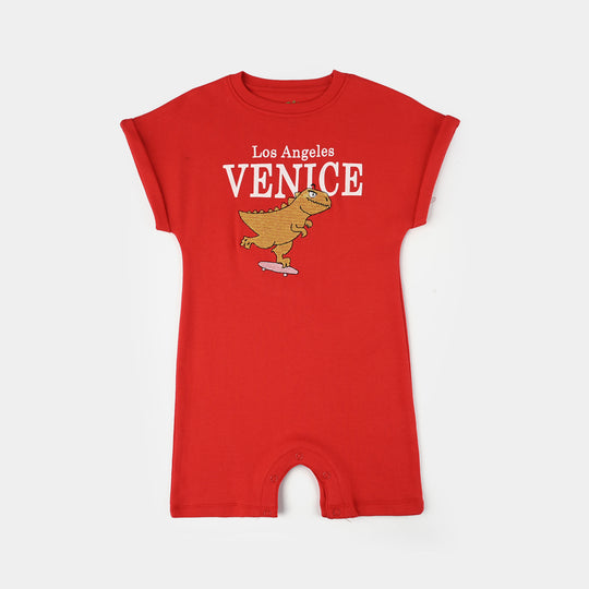 Infant Boys Cotton Interlock Romper VENICE DINO-RED