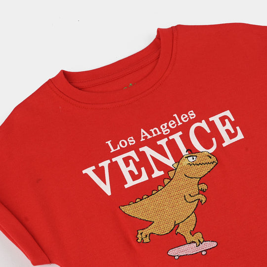 Infant Boys Cotton Interlock Romper VENICE DINO-RED