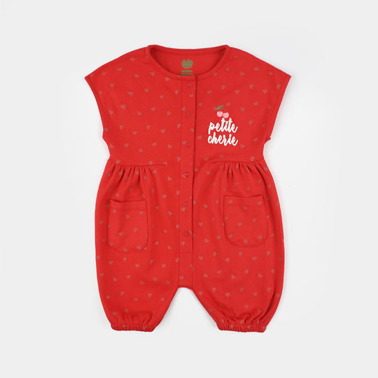 Infant Girls Cotton Interlock Romper CHERRY - RED