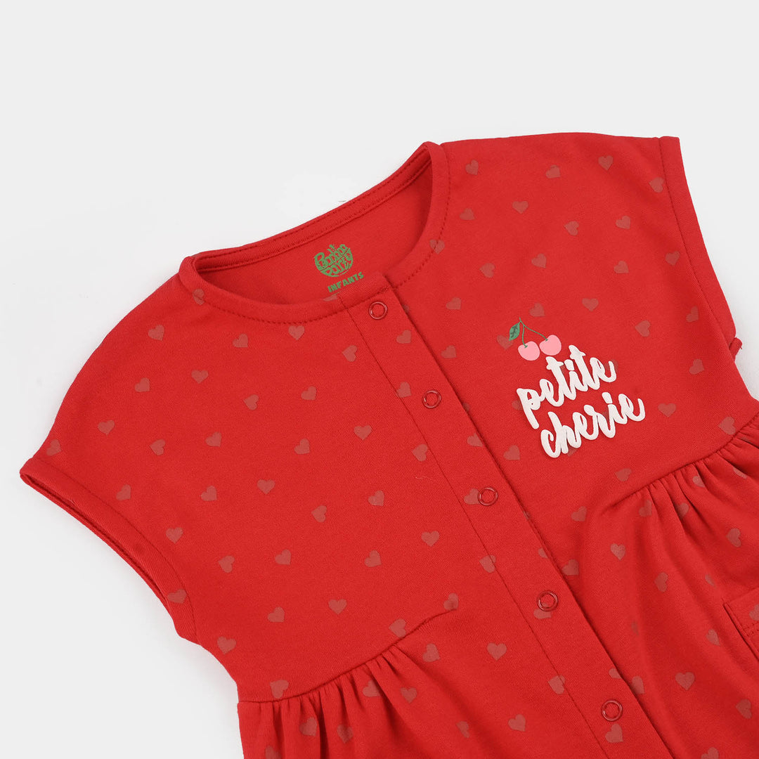Infant Girls Cotton Interlock Romper CHERRY - RED