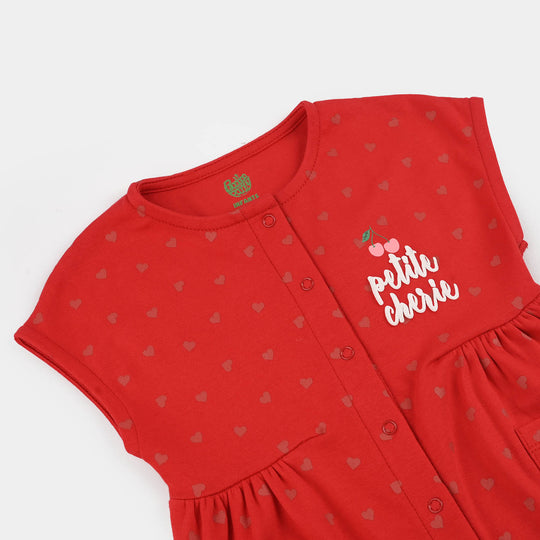 Infant Girls Cotton Interlock Romper CHERRY - RED