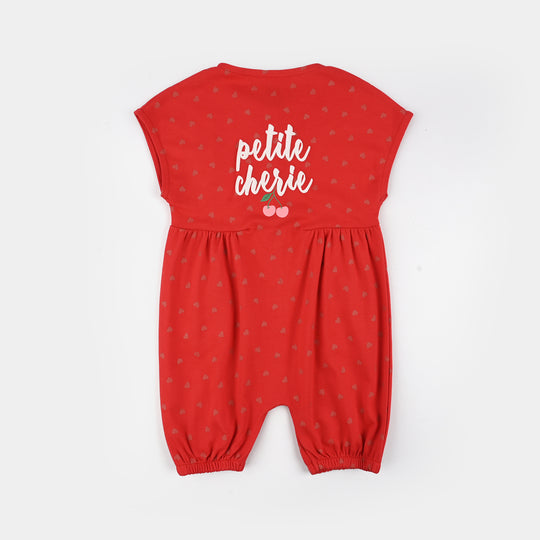 Infant Girls Cotton Interlock Romper CHERRY - RED