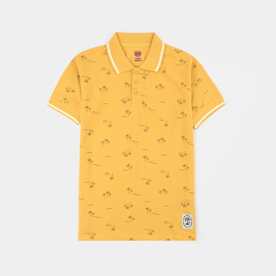 Boys Cotton PK Polo Palm Tree & Coastal-Ochre