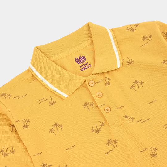 Boys Cotton PK Polo Palm Tree & Coastal-Ochre