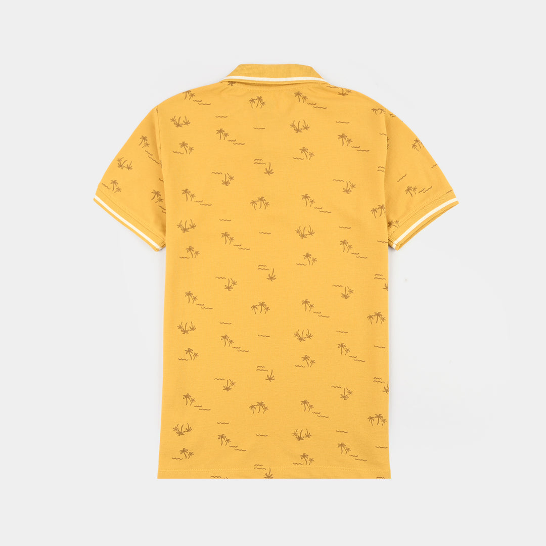 Boys Cotton PK Polo Palm Tree & Coastal-Ochre