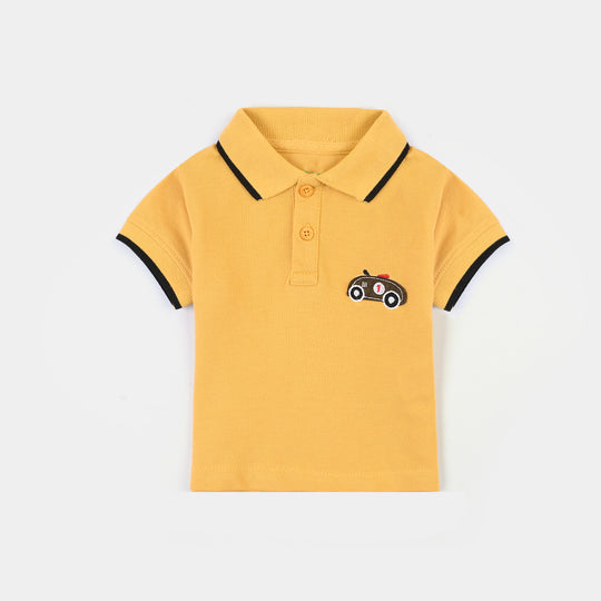 Infant Boys Cotton Polo Happy Car- Yellow