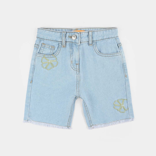 Girls Denim rigid Short Floral EMB-Ice.Blue