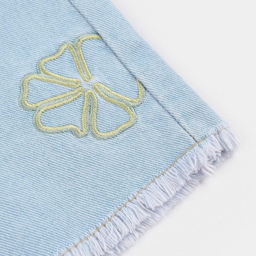 Girls Denim rigid Short Floral EMB-Ice.Blue