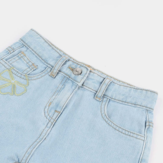 Girls Denim rigid Short Floral EMB-Ice.Blue