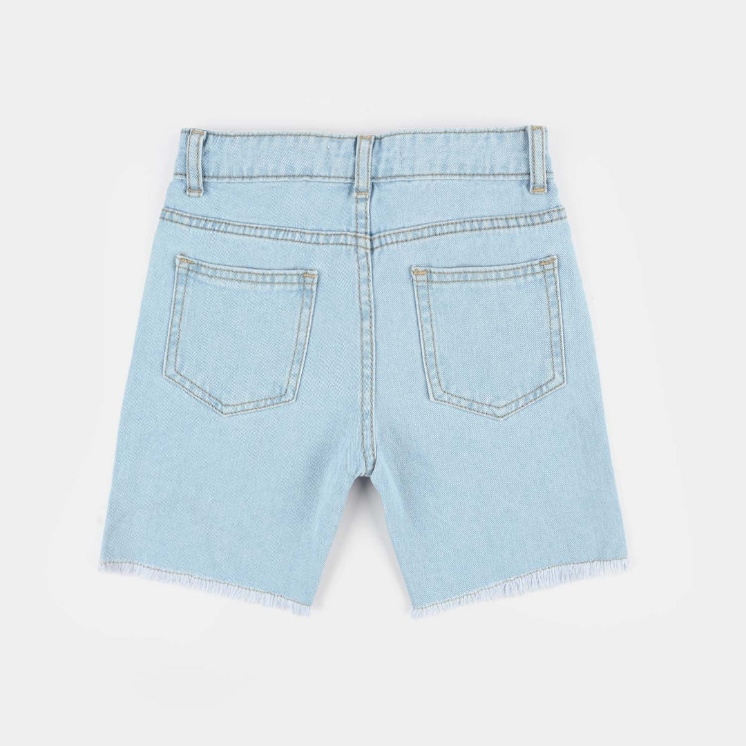 Girls Denim rigid Short Floral EMB-Ice.Blue