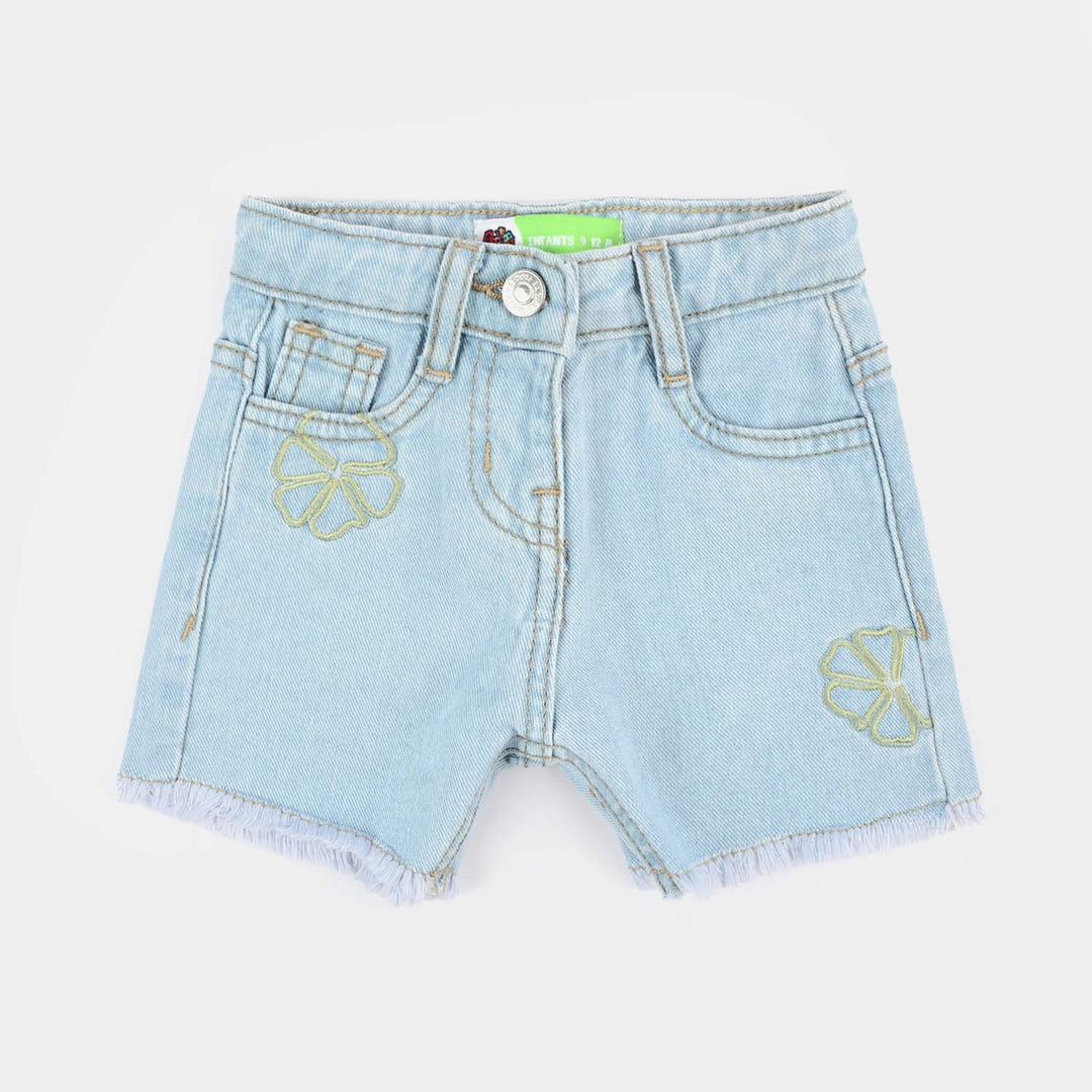 Infant Girls Denim rigid Short Floral EMB-Ice.Blue