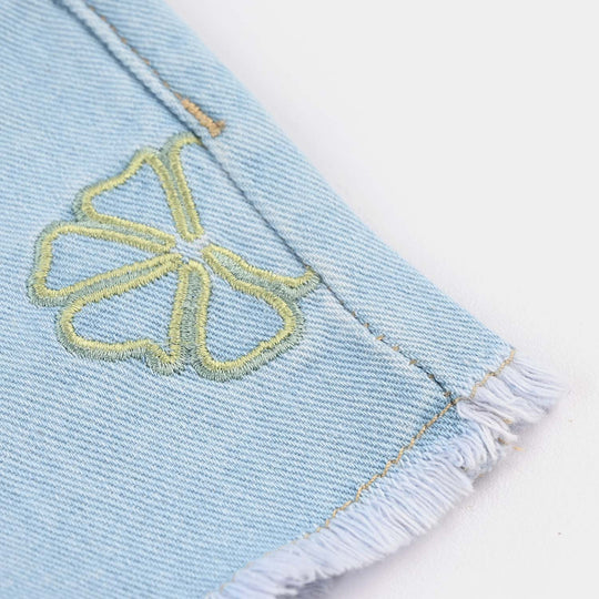Infant Girls Denim rigid Short Floral EMB-Ice.Blue