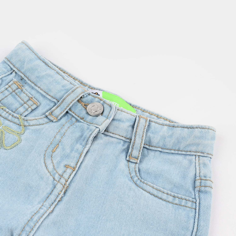 Infant Girls Denim rigid Short Floral EMB-Ice.Blue