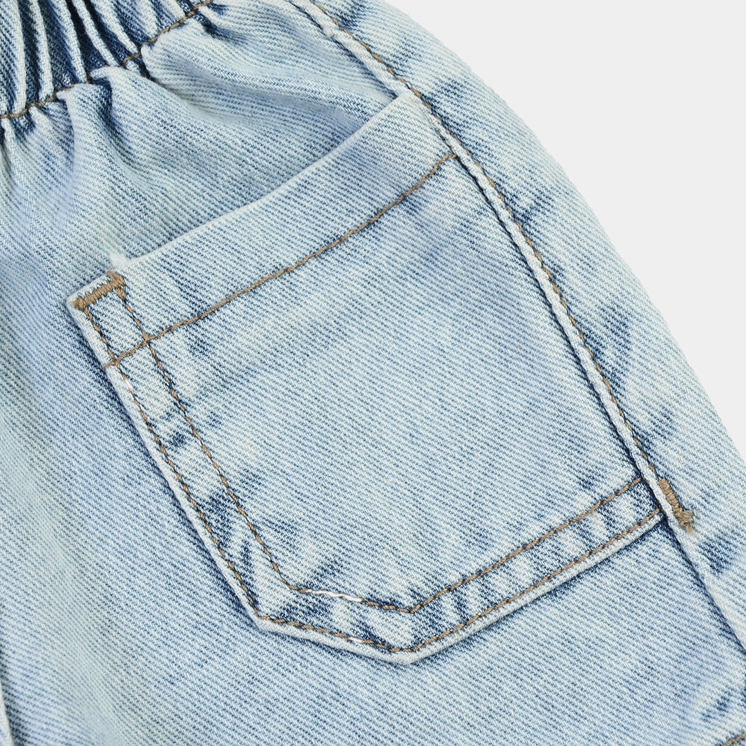 Infant Girls Denim rigid Short Paper Bag- Ice Blue