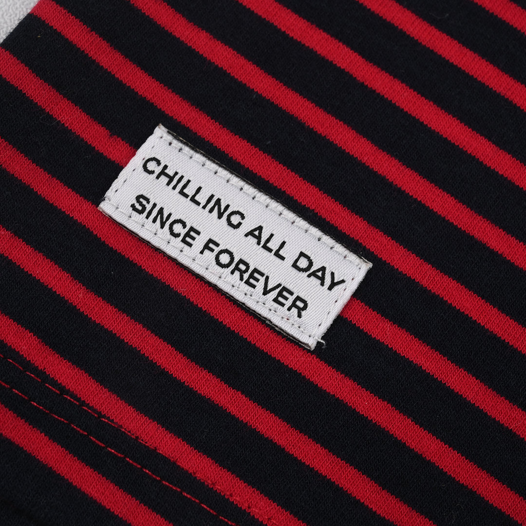Boys Yarn Dyed Sando Chilling All Day-Red.Blue