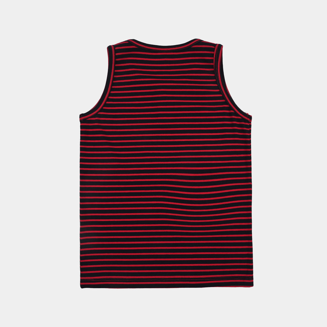 Boys Yarn Dyed Sando Chilling All Day-Red.Blue