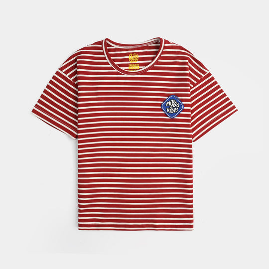 Boys Yarn Dyed Jersey T-Shirt MIXED VIBES-RED