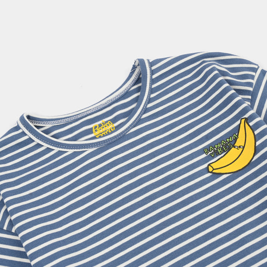 Boys Yarn dyed jersey T-Shirt BANANA VIBES- Blue