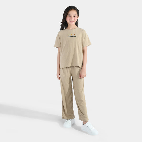 Girls Jacquard Suit JUST KEEP GROWING-BROWN