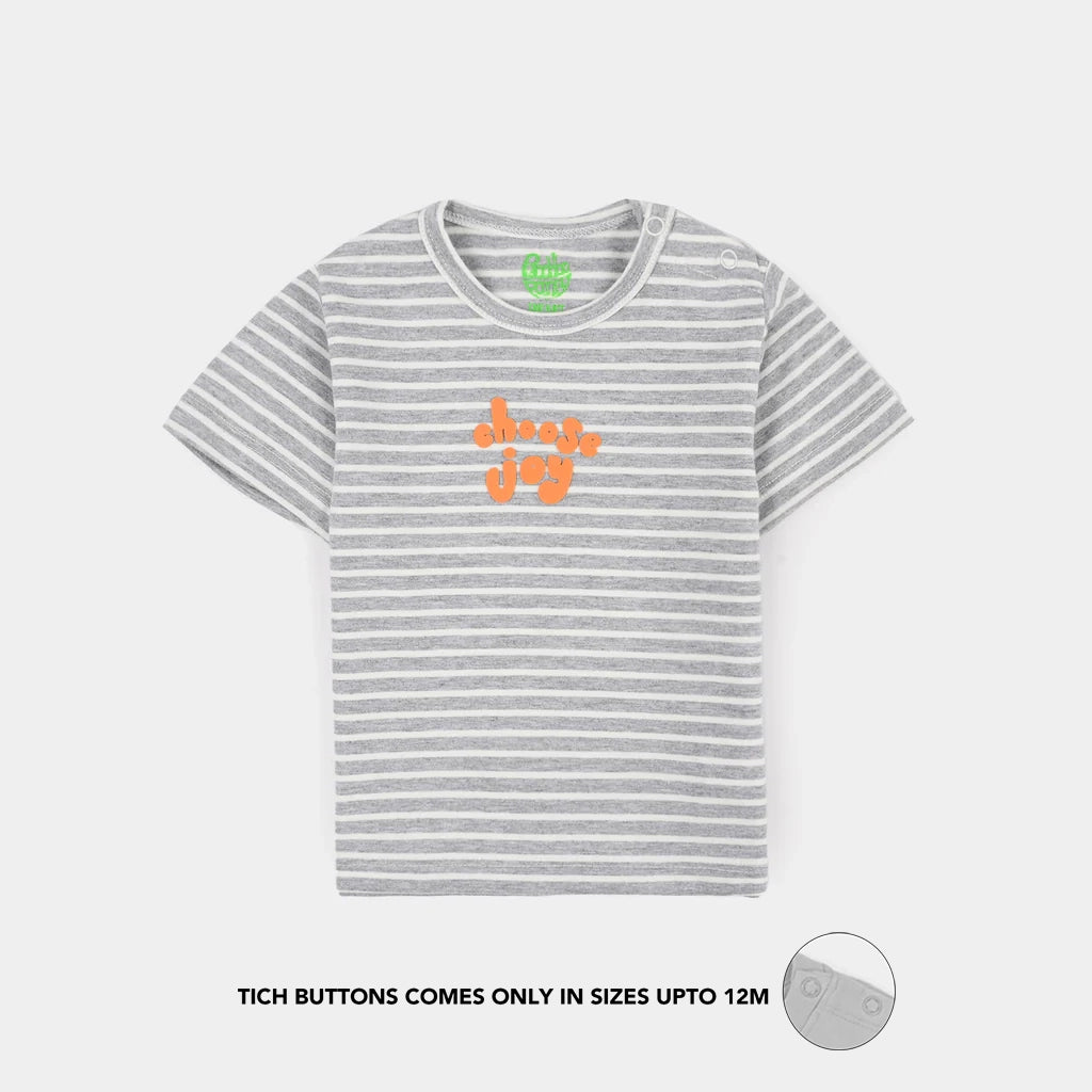 Infant Boys Striped Jersey T-Shirt – Grey & White with Orange Print