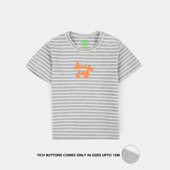 Infant Boys Striped Jersey T-Shirt – Grey & White with Orange Print