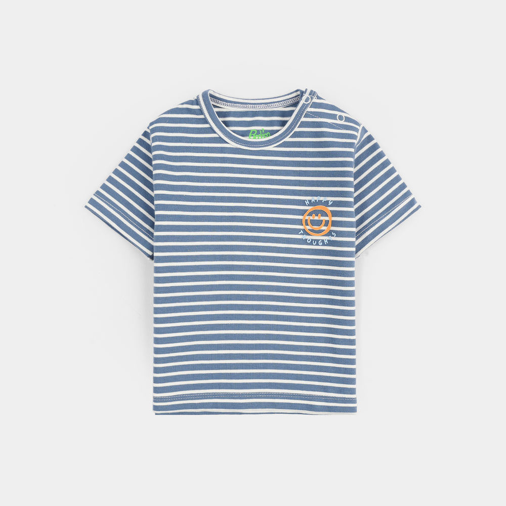 Infant Boys Yarn dyed jersey T-Shirt Happy Thoughts-Blue