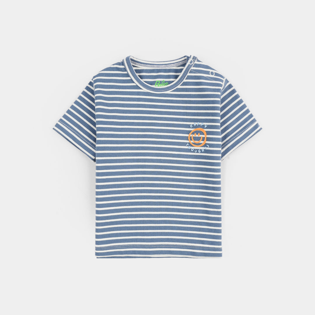 Infant Boys Yarn dyed jersey T-Shirt Happy Thoughts-Blue