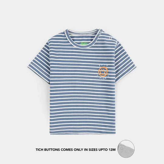 Infant Boys Yarn dyed jersey T-Shirt Happy Thoughts-Blue