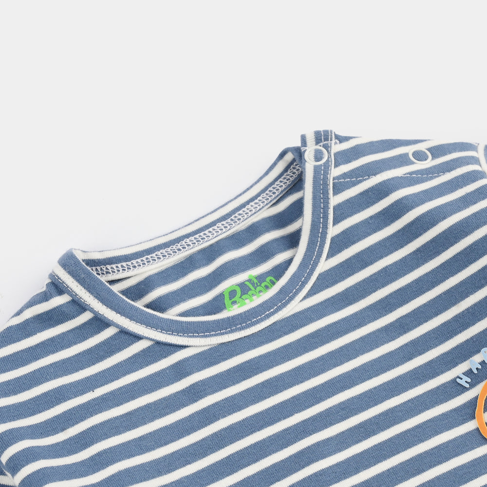 Infant Boys Yarn dyed jersey T-Shirt Happy Thoughts-Blue