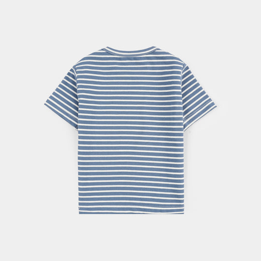 Infant Boys Yarn dyed jersey T-Shirt Happy Thoughts-Blue