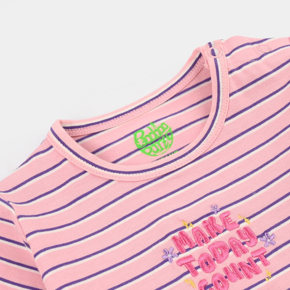 Infant Girls Yarn Dyed T-Shirt MAKE TODAY COUNT-Purple