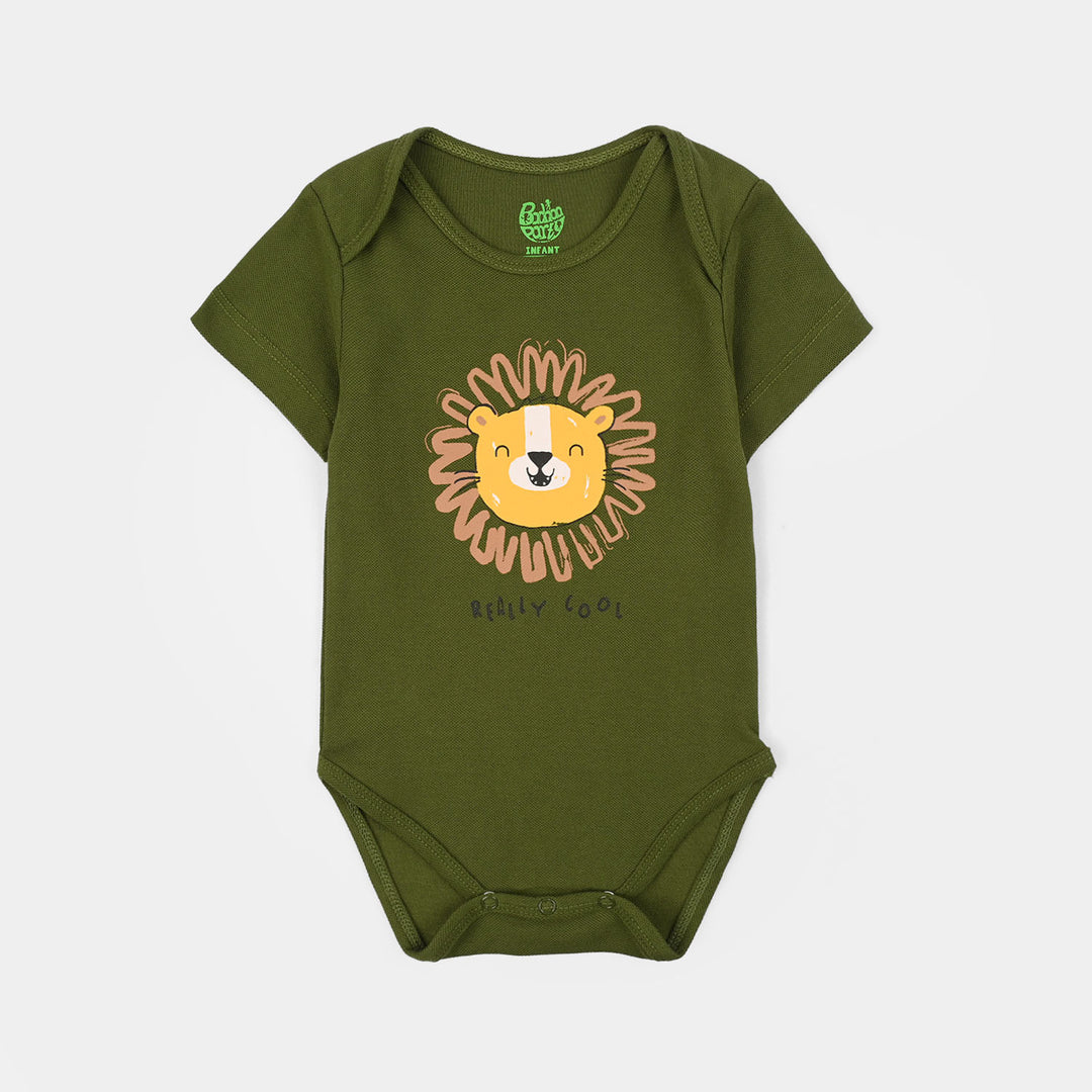 Infant Unisex Cotton Pk Basic Romper Really Cool-GREEN