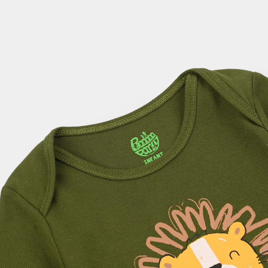 Infant Unisex Cotton Pk Basic Romper Really Cool-GREEN