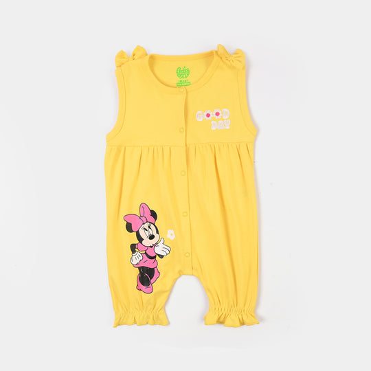 Infant Girls Cotton Interlock Romper Character-YELLOW