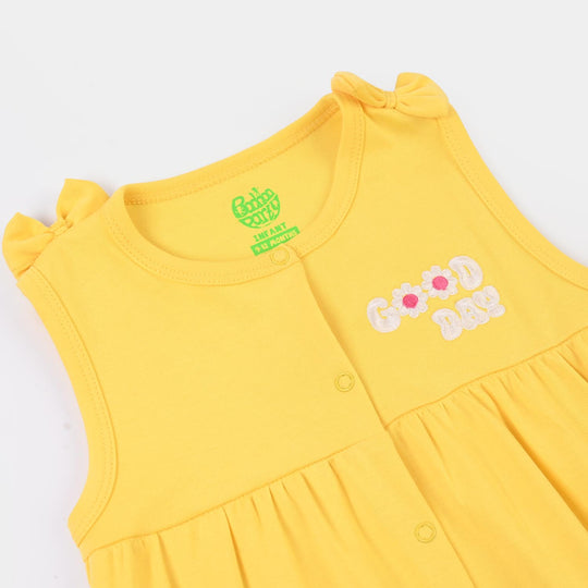 Infant Girls Cotton Interlock Romper Character-YELLOW