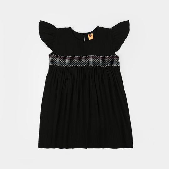 Girls Cotton Casual Frock Dusky-BLACK
