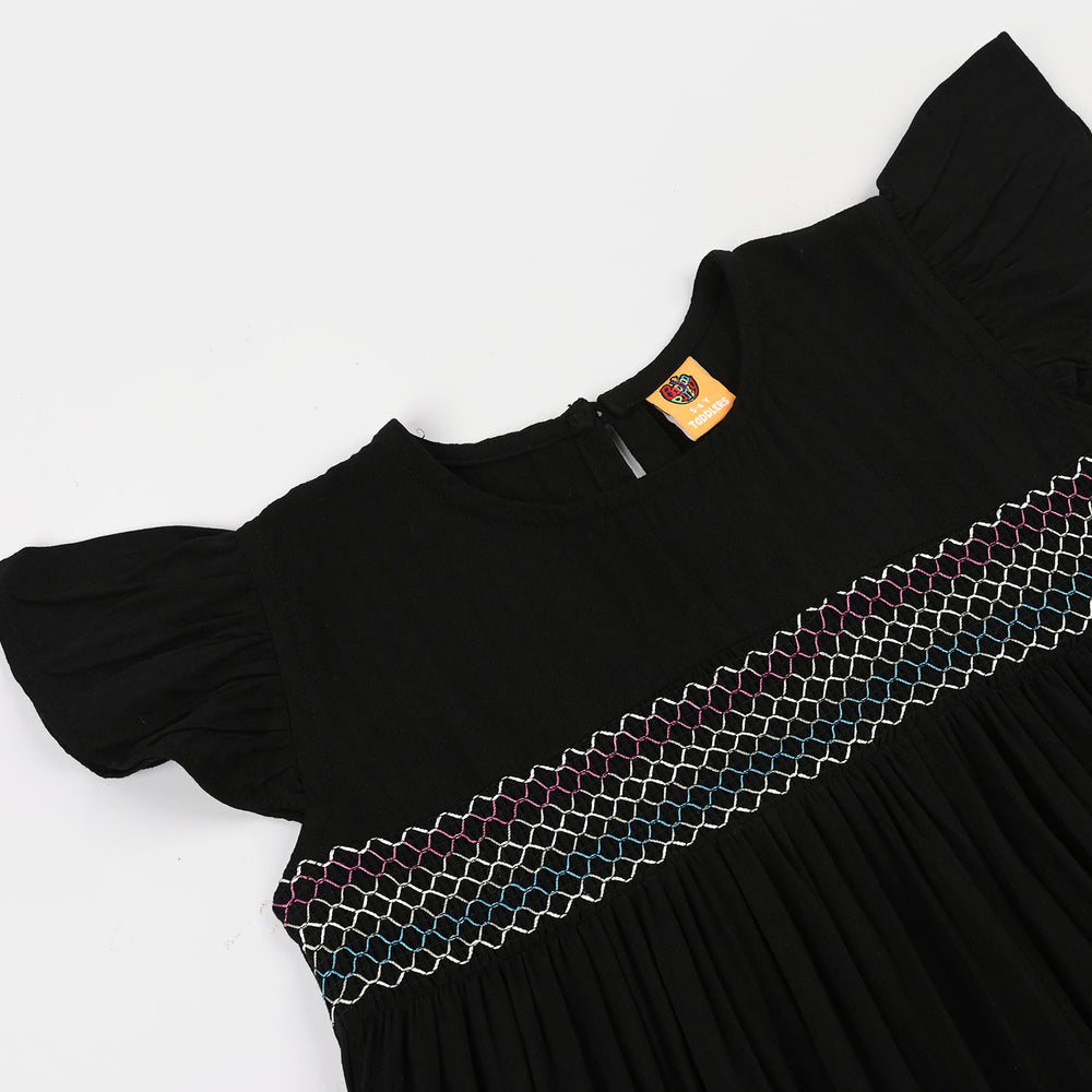 Girls Cotton Casual Frock Dusky-BLACK