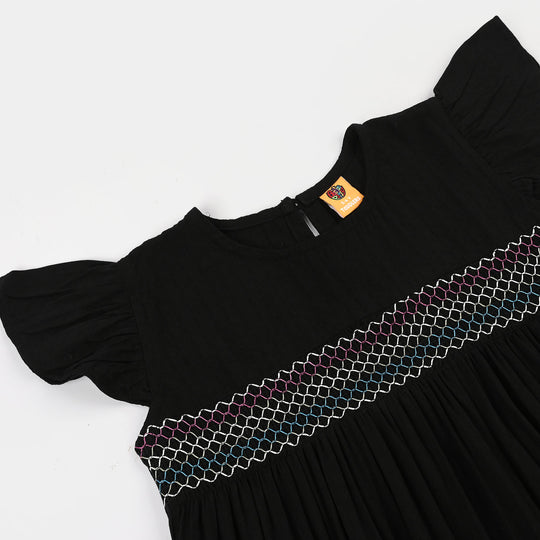 Girls Cotton Casual Frock Dusky-BLACK
