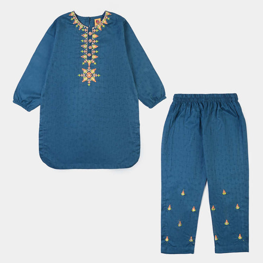 Girls Jacquard Emb 2Pcs Zareen - Teal.Blue