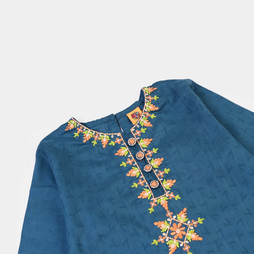 Girls Jacquard Emb 2Pcs Zareen - Teal Blue
