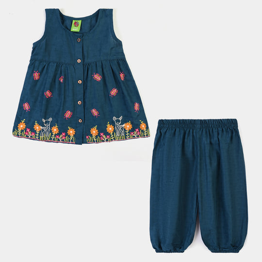 Infant Girls Jacquard Emb 2Pcs Little Deer-Teal