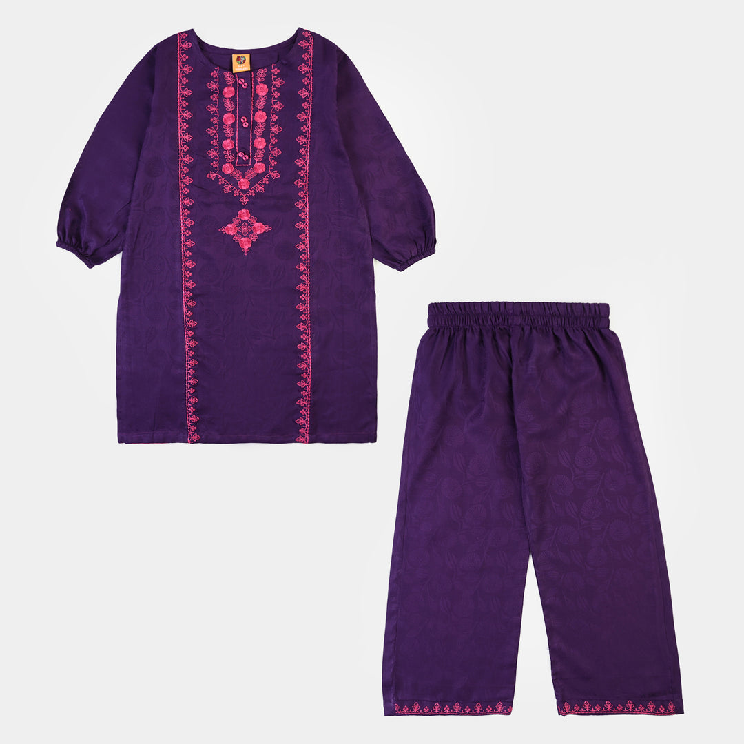 Girls Jacquard Emb 2Pcs Haya-Purple