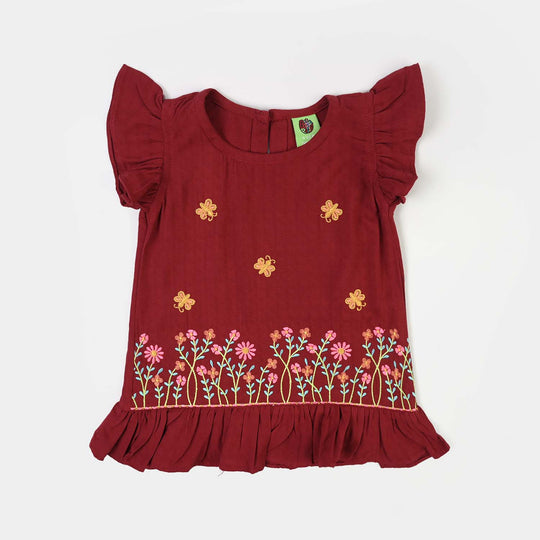 Infant Girls Cotton Emb 2Pcs Little Garden-MAROON