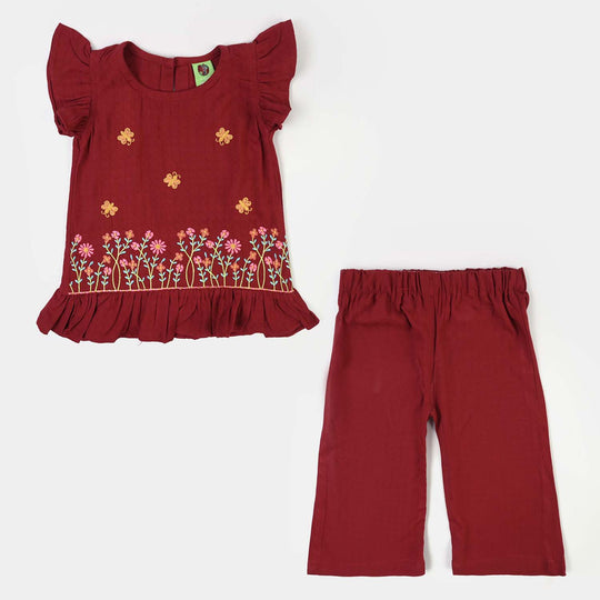 Infant Girls Cotton Emb 2Pcs Little Garden-MAROON