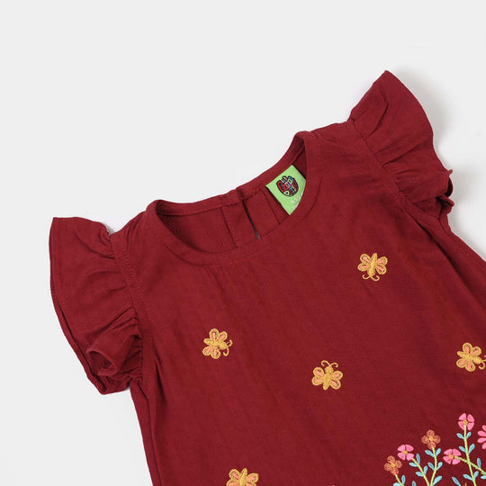 Infant Girls Cotton Emb 2Pcs Little Garden-MAROON
